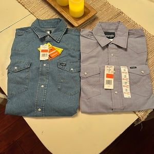 Mens Wrangler Pearl Snap Long Sleeve Shirts Sizes 15.5x34 & 15x33 Brand New